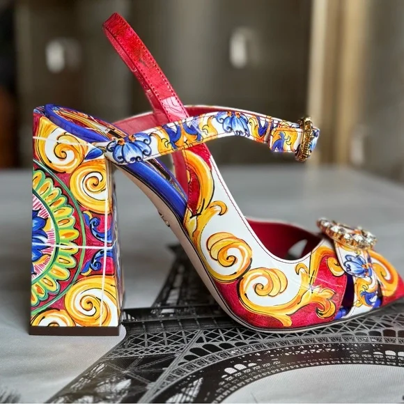 Dolce & Gabbana unique sling back sandals heels colorful luxury shoes rare - Picture 4 of 12